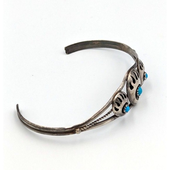 Vintage Navajo Native American Sterling Silver Turquoise Bear Claw Cuff Bracelet - Picture 5 of 14
